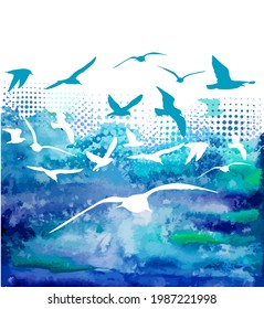 Abstraction of sea and seagulls. sea background . Vector illustration