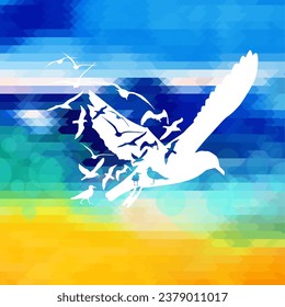 Abstraction of seagulls and sea. hand drawing. Not AI, Illustrat3. Vector illustration