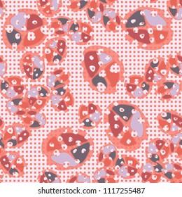 Abstraction. Seamless color pattern made up of multi-colored rounded elements with holes. Under the picture is a background consisting of a network of small squares.