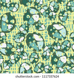 Abstraction. Seamless color pattern made up of multi-colored rounded elements with holes. Under the picture is a background consisting of broken into unequal pieces of squares.