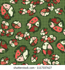 Abstraction. Seamless color pattern made up of multi-colored rounded elements with holes. Under the picture is a background consisting of a network of small squares.