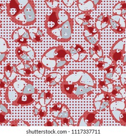 Abstraction. Seamless color pattern made up of multi-colored rounded elements with holes. Under the picture is a background consisting of a network of small squares.