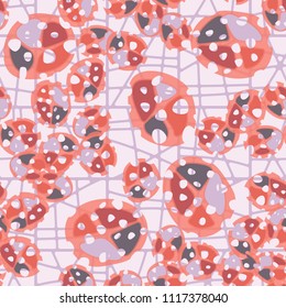 Abstraction. Seamless color pattern made up of multi-colored rounded elements with holes. The background of the picture is a network of square cells divided into fragments.