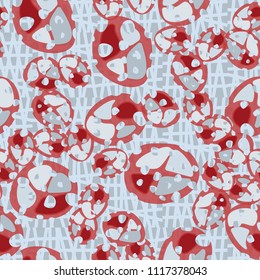 Abstraction. Seamless color pattern made up of multi-colored rounded elements with holes. Under the picture is a background consisting of broken into unequal pieces of squares.