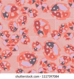 Abstraction. Seamless color pattern made up of multi-colored rounded elements with holes. Under the picture there is a background consisting of diagonally striped squares.