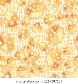 Abstraction. Seamless color pattern made up of multi-colored rounded elements with holes. Under the picture is a background consisting of broken into unequal pieces of squares.