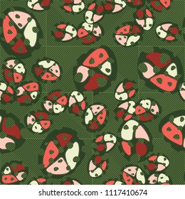 Abstraction. Seamless color pattern made up of multi-colored rounded elements with holes. Under the picture there is a background consisting of diagonally striped squares.