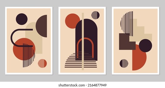 Abstracción. Un conjunto de colecciones gráficas abstractas. Fondo estético moderno con formas geométricas. Decoración de estilo boho en las paredes. Forma orgánica. Composición de cifras simples.