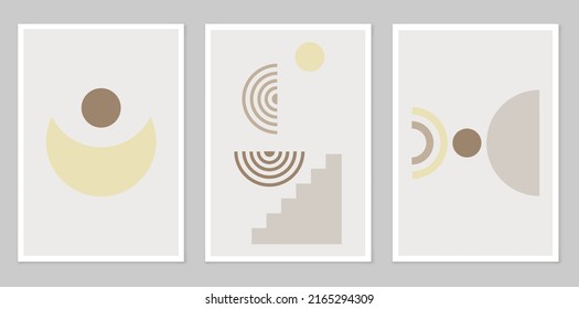 Abstraktion. Eine Reihe abstrakter Grafikkollektionen. Moderner, ästhetischer Hintergrund mit geometrischen Formen. Die Wanddekoration im Boho-Stil. Organische Form. Zusammensetzung der einfachen Zahlen.