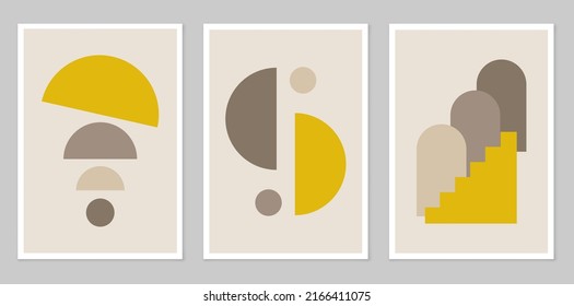Abstraction. A set of abstract graphic collections. Modern aesthetic background with geometric shapes. Boho-style wall decor. Organic form. Composition of simple figures.