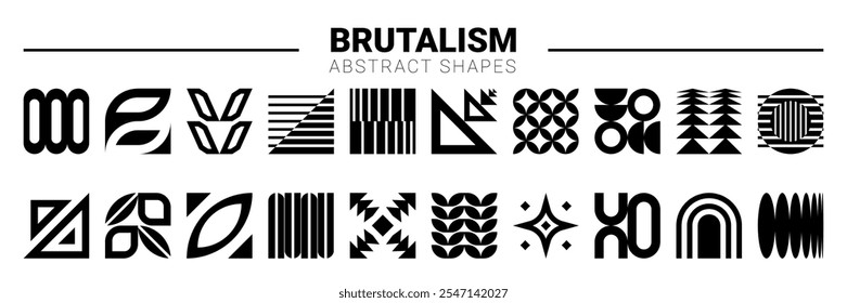 Forma de abstração. Logo do Brutalismo, ícone geométrico. Elementos gráficos, ritmo, gradação. Forma de distorção, silhueta preta. Transição de design de logotipos de negócios. Objetos isolados de figura de parapeito vetorial