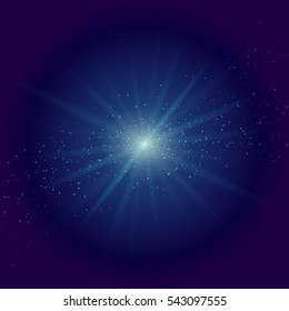 Abstraction space illustration with glowing star and cosmic light. Vector illustration 