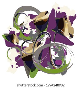 An abstraction. Spots and rings. Khaki art spots. Bright contrast picture.Pastel colors. Abstract drawing of circles. Chaotic brush strokes. Picturesque style. Poster on the wall. Sublimation