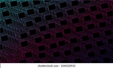 Abstraction of squares. From bright blue, pink and purple colors. The background is dark in the style of String art.