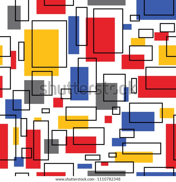 Abstraction of squares and lines /\
Abstraction of squares of different colors and lines with\
ornaments. Geometric design in primary colours. colorful\
rectangles