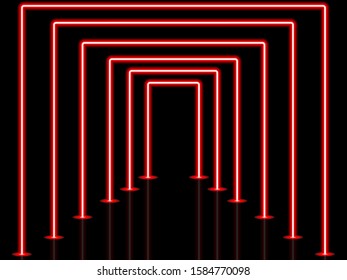Abstraction in the style of cyberpunk. Glowing red rectangular frames.