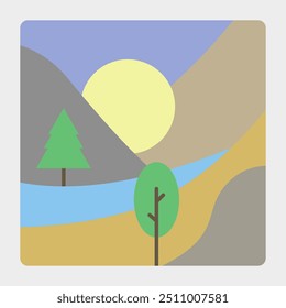 Abstração. O sol sobre o rio e as montanhas. Abstração de cores de uma paisagem de montanha. EPS 10.