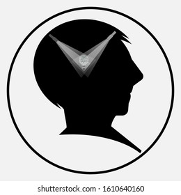 Abstraction of thinking. Illustration of an idea of technology, mind, working thinking, learning memory, brain system, psychology, knowledge, search in a stylized human head. Freedom of thought, relax