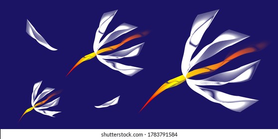 abstraction, three dandelions fly from a gust of wind across the night sky