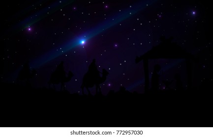 an abstraction of the three wise men and Jesus
