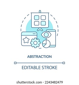 Abstraction turquoise concept icon. Managing complexity abstract idea thin line illustration. Hiding unessential details. Isolated outline drawing. Editable stroke. Arial, Myriad Pro-Bold fonts used