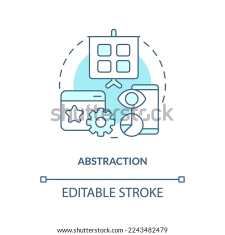 Abstraction turquoise concept icon. Managing complexity abstract idea thin line illustration. Hiding unessential details. Isolated outline drawing. Editable stroke. Arial, Myriad Pro-Bold fonts used