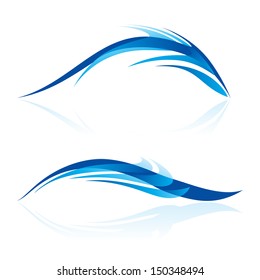 Abstraction of two elements in blue shades on white. Smooth lines and curves look like sea animals in abstract design.