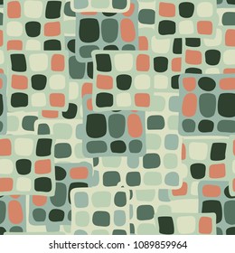 Abstraction. Uneven colored spotted squares. Random order. Fashionable background. Stylish Wallpaper. Seamless texture.