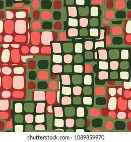 Abstraction. Uneven colored spotted squares. Random order. Fashionable background. Stylish Wallpaper. Seamless texture.
