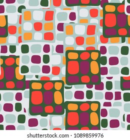 Abstraction. Uneven colored spotted squares. Random order. Fashionable background. Stylish Wallpaper. Seamless texture.