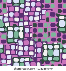 Abstraction. Uneven colored spotted squares. Random order. Fashionable background. Stylish Wallpaper. Seamless texture.