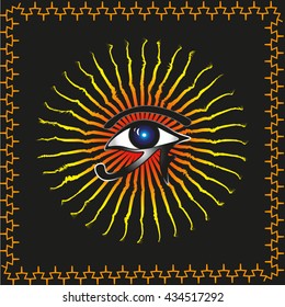 Abstraction Vector Eye of Ra
Abstraction vector of a black background on a contour of the image ethnic ornament in the center of the sun god Ra and eye for decoration and design