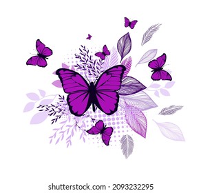 Abstraction from Violet flowers and butterflies. Vector illustration