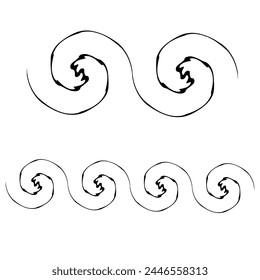 Abstracción, ondas, boceto de tatuaje en blanco y negro. A mano alzada. Dibujo de Vector en blanco y negro.