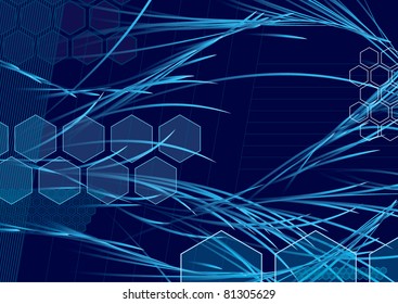 Abstraction with waving lights and glass polygons