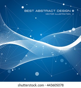 Abstraction white wave background, points and lines, blue wallpaper, vector design