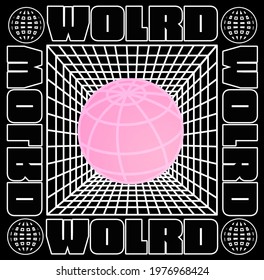 Abstraction world. Rave art poster, perspective and text design