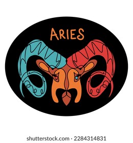 Abstraction zodiac sign Aries on round shape with text. Perfect print for tee, stickers, cards. Isolated vector illustration for decor and design.
