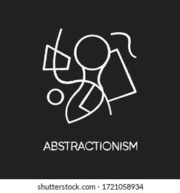 Abstractionism chalk white icon on black background. Cultural movement. Various shapes abstract composition. Creative minimal painting. Isolated vector chalkboard illustration