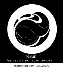 Abstraction.Logo . Free forms. Black logo on black and white background. Suitable for use in cosmetics, ecology, sports, production, business, trade, etc