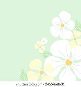 Abstractive vector background with flowers in soft green color design. Light green and yellow nature flowers wallpaper, pattern art design