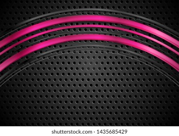 Abstractk glossy waves on dark perforated metallic background. Vector design