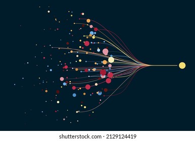 Abstractly arranged colored dots are connected by lines with sorted dots. Data concept.