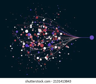 Abstractly arranged colored dots are connected by lines with sorted dots. Data concept.