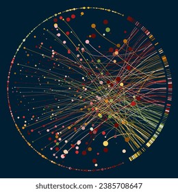 Abstractly arranged colored dots are connected by lines with sorted dots. Data concept. Vector illustration. 3D Illustration