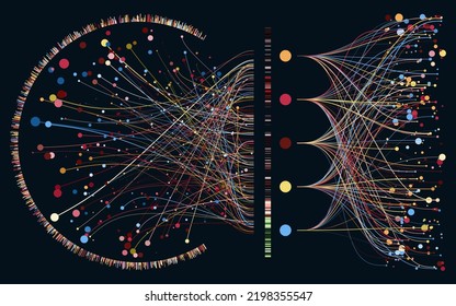 Abstractly arranged dots are connected by lines. 3D Illustration