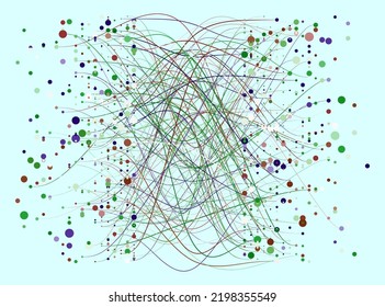 Abstractly arranged dots are connected by lines. 3D Illustration