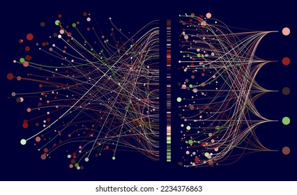 Abstractly arranged dots are connected by lines. 3D Illustration