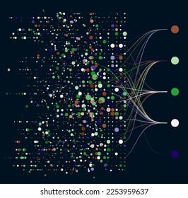 Abstractly arranged dots are connected by lines. 3D Illustration