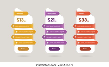 Abstractly designed modern pricing comparison layout with three options